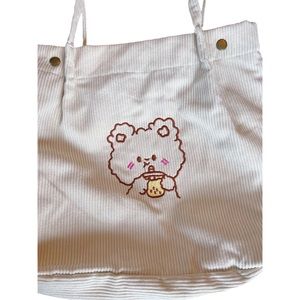 Cartoon Embroidery Corduroy Tote Bag